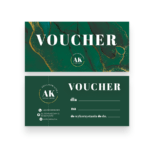Voucher w kolorze butelkowej zieleni z pięknym wzorem i minimalistycznym designem z terminarzem