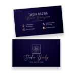 Wizytówka Ciemnogranatowa z kwadratowym znakiem i złotymi napisami