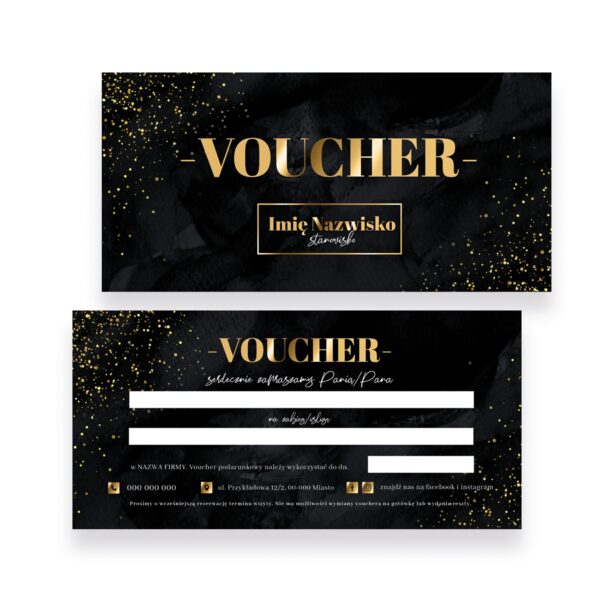 Voucher czarny ze złotymi zdobieniami